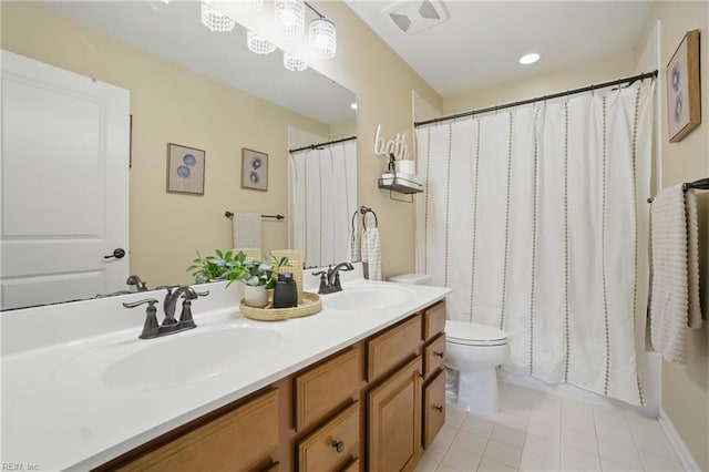 2685 Robert Monette Ln, Virginia Beach, VA 23456 - full bath with tile patterned flooring, toilet, double vanity, and a shower with shower curtain