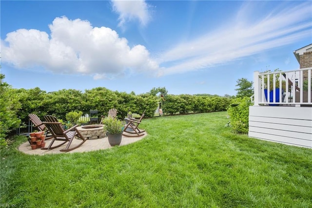 2685 Robert Monette Ln, Virginia Beach, VA 23456 - view of green lawn featuring a fire pit and a patio area