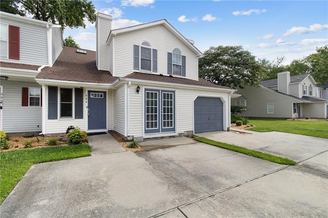 686 Aylesbury Dr, Virginia Beach, VA 23462 - traditional-style house featuring a garage, a front yard, a chimney, and driveway