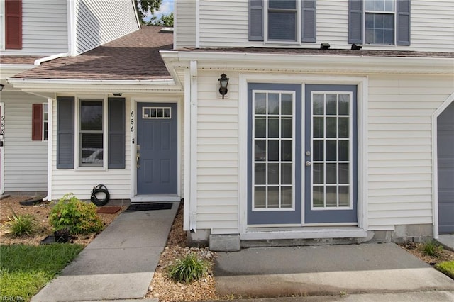 686 Aylesbury Dr, Virginia Beach, VA 23462 - property entrance with french doors and roof with shingles