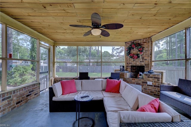 405 Bartell Dr, Chesapeake, VA 23322 - sunroom / solarium featuring an outdoor living space with a fireplace and a ceiling fan