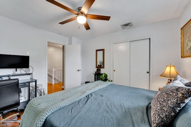 401 Kings Point Rd, Virginia Beach, VA 23452 - bedroom featuring a closet, ceiling fan, and wood finished floors