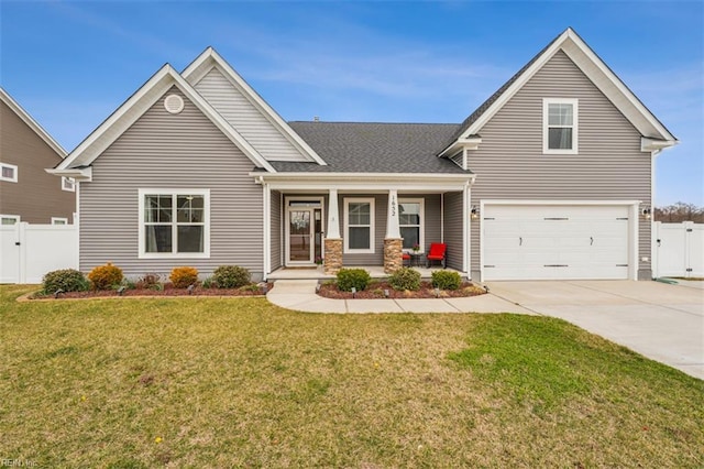 1652 Teton Ct, Chesapeake, VA 23320 - view of front of property with covered porch, a gate, concrete driveway, a garage, and roof with shingles