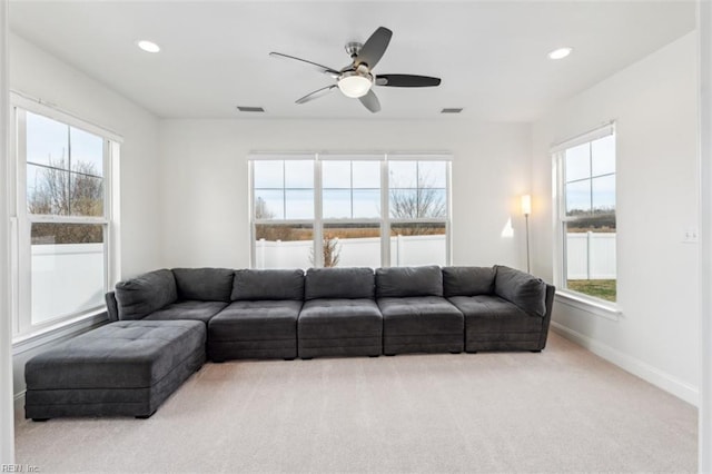 1652 Teton Ct, Chesapeake, VA 23320 - carpeted living area featuring plenty of natural light, baseboards, ceiling fan, and recessed lighting