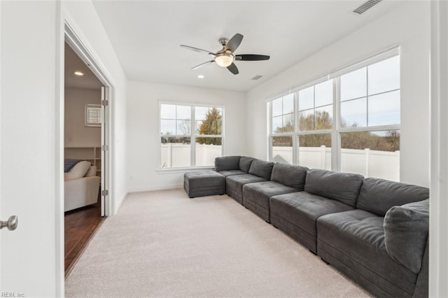 1652 Teton Ct, Chesapeake, VA 23320 - carpeted living area with ceiling fan, baseboards, and recessed lighting