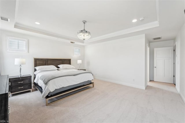 1652 Teton Ct, Chesapeake, VA 23320 - bedroom featuring a tray ceiling, ornamental molding, light colored carpet, multiple windows, and recessed lighting