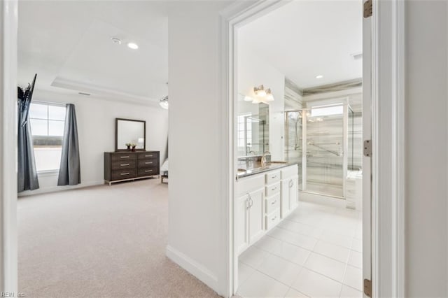 1652 Teton Ct, Chesapeake, VA 23320 - full bath featuring vanity, a shower stall, recessed lighting, baseboards, and tile patterned flooring