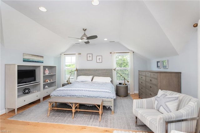 120 55th 1/2 St, Virginia Beach, VA 23451 - bedroom with wood finished floors, vaulted ceiling, a ceiling fan, and baseboards