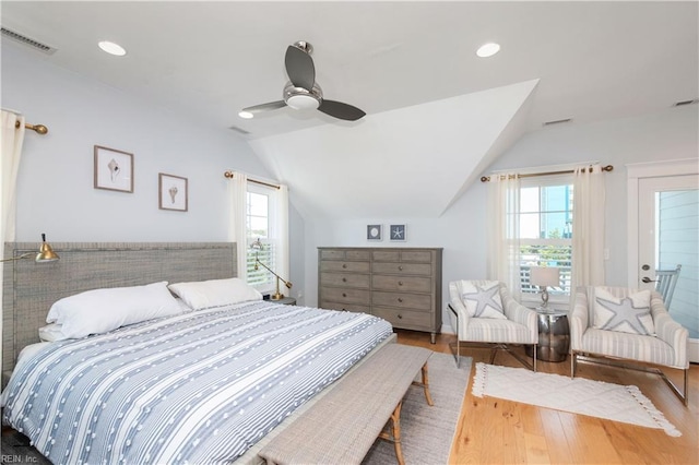120 55th 1/2 St, Virginia Beach, VA 23451 - bedroom featuring vaulted ceiling, multiple windows, wood finished floors, ceiling fan, and recessed lighting