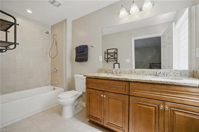 2613 Cedar Rd, Chesapeake, VA 23323 - full bath featuring double vanity, toilet, shower / tub combination, and tile patterned flooring