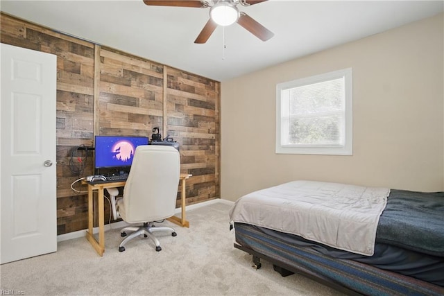 2613 Cedar Rd, Chesapeake, VA 23323 - carpeted bedroom with wood walls, baseboards, and a ceiling fan