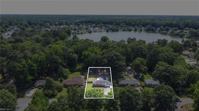 2613 Cedar Rd, Chesapeake, VA 23323 - aerial overview of property's location with a forest, a large body of water, and property parcel outlined