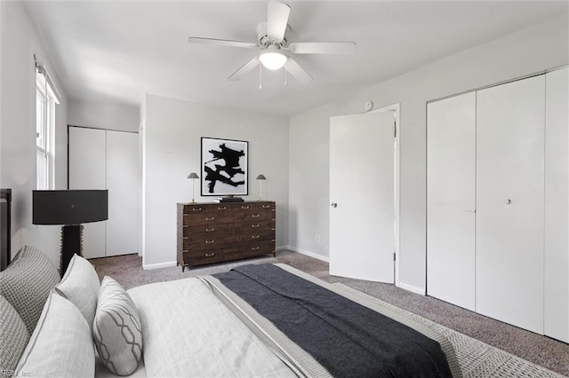 3054 Comte Ct, Virginia Beach, VA 23453 - bedroom featuring carpet flooring, two closets, a ceiling fan, and baseboards