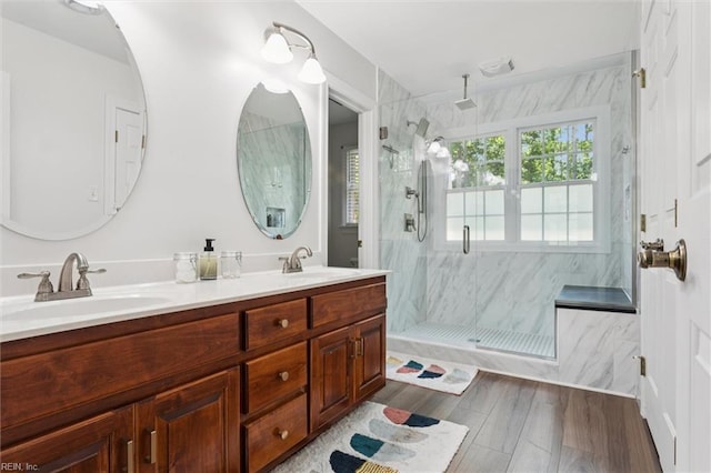 5891 Chaucer Dr, Providence Forge, VA 23140 - bathroom with a marble finish shower and double vanity