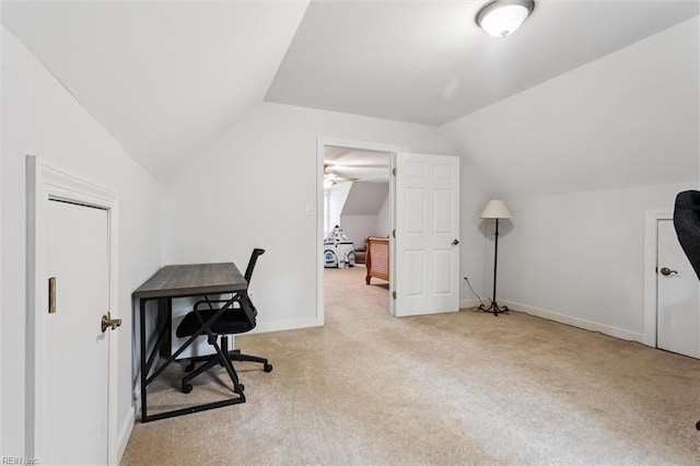 5891 Chaucer Dr, Providence Forge, VA 23140 - office area featuring carpet, lofted ceiling, and baseboards