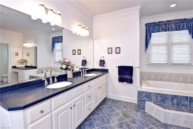 200 Cruden Bay, Williamsburg, VA 23188 - full bath with toilet, double vanity, baseboards, a bath, and crown molding