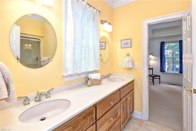 200 Cruden Bay, Williamsburg, VA 23188 - bathroom with ornamental molding, double vanity, and tile patterned floors