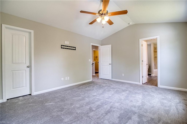 1808 Princeton Ave, Norfolk, VA 23523 - unfurnished bedroom with carpet flooring, vaulted ceiling, baseboards, connected bathroom, and ceiling fan
