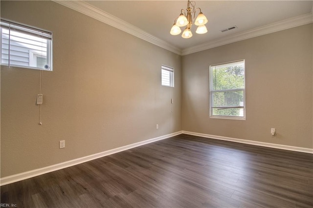 1808 Princeton Ave, Norfolk, VA 23523 - unfurnished room featuring a chandelier, dark wood-style floors, baseboards, and crown molding
