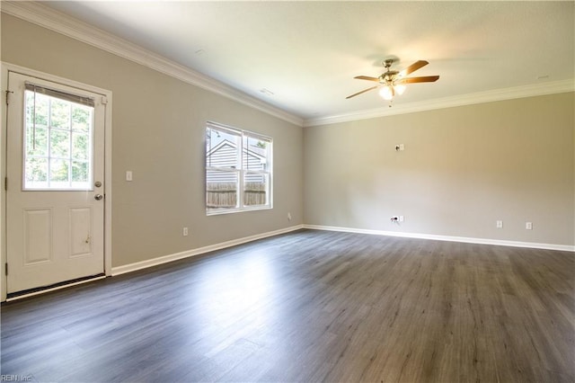 1808 Princeton Ave, Norfolk, VA 23523 - unfurnished living room with dark wood finished floors, a ceiling fan, baseboards, and ornamental molding