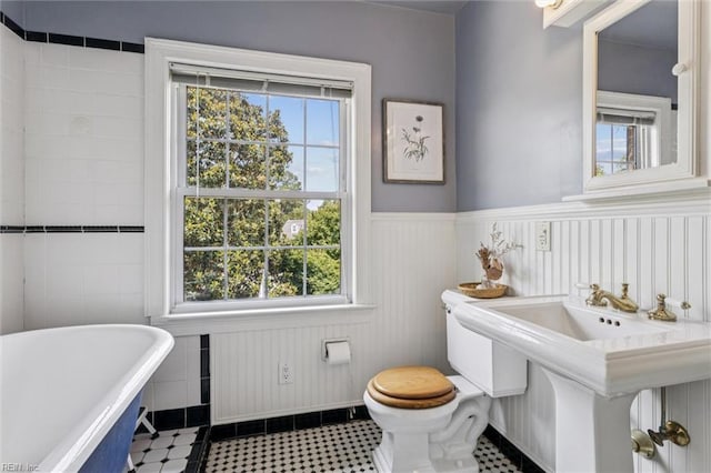 4002 Chesapeake Ave, Hampton, VA 23669 - full bath with a freestanding bath, toilet, wainscoting, and a sink