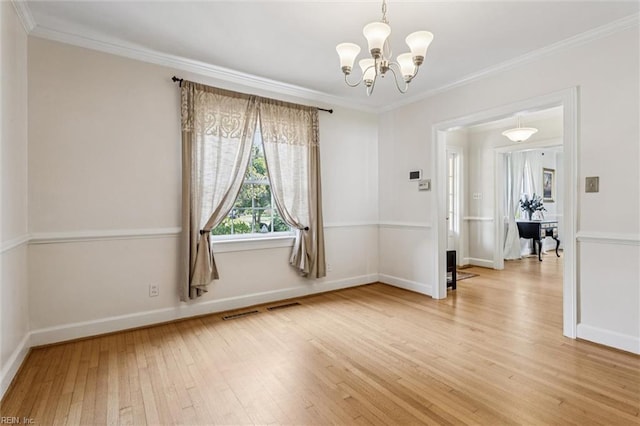 4002 Chesapeake Ave, Hampton, VA 23669 - unfurnished room with light wood-style floors, a chandelier, baseboards, and crown molding
