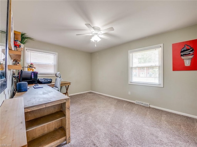 1803 Revere Dr, Hampton, VA 23664 - carpeted office space with ceiling fan, healthy amount of natural light, and baseboards