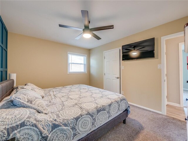 1803 Revere Dr, Hampton, VA 23664 - bedroom featuring light colored carpet, ceiling fan, and baseboards