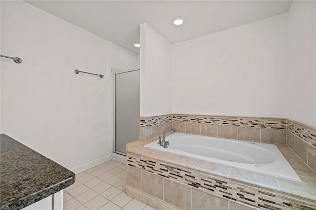 208 56th St Unit B, Virginia Beach, VA 23451 - bathroom featuring a garden tub, a shower stall, tile patterned flooring, recessed lighting, and baseboards