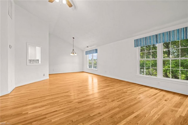 208 56th St Unit B, Virginia Beach, VA 23451 - spare room with light wood finished floors, baseboards, a ceiling fan, and high vaulted ceiling