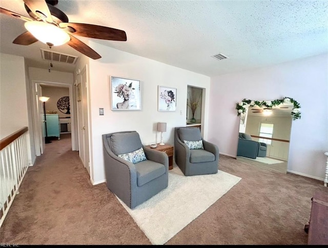 1417 Northface Ct, Virginia Beach, VA 23462 - living area featuring carpet, ceiling fan, and a textured ceiling