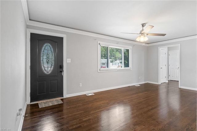 14 N Walker Rd, Hampton, VA 23666 - foyer entrance with baseboards, wood finished floors, ornamental molding, and a ceiling fan