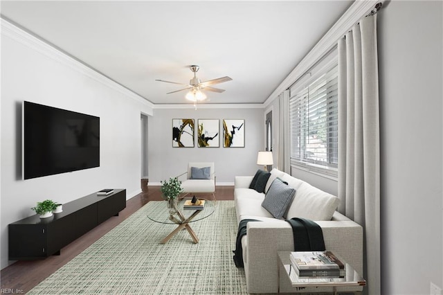 14 N Walker Rd, Hampton, VA 23666 - living area featuring ceiling fan, wood finished floors, crown molding, and baseboards