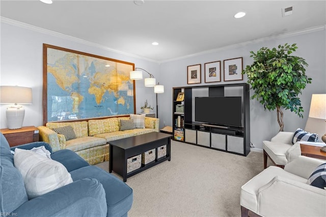 1216 New Born Ct, Chesapeake, VA 23322 - carpeted living area with crown molding, recessed lighting, and baseboards