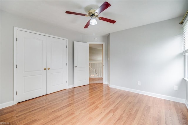 32 Gunter Ct, Hampton, VA 23666 - unfurnished bedroom featuring light wood finished floors, baseboards, a closet, and ceiling fan