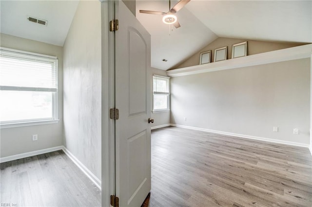 32 Gunter Ct, Hampton, VA 23666 - unfurnished room featuring vaulted ceiling, a ceiling fan, wood finished floors, and baseboards