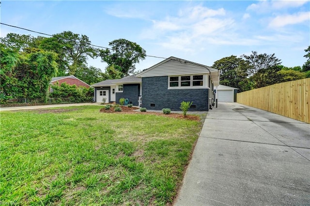 116 Odd Rd, Poquoson, VA 23662 - view of front of property featuring crawl space, an outdoor structure, a garage, and brick siding