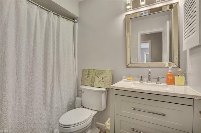 1240 Mozart Dr, Virginia Beach, VA 23454 - bathroom featuring toilet, vanity, and a shower with curtain