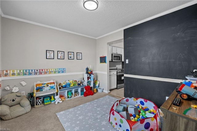1244 Bell Tower Arch, Chesapeake, VA 23324 - rec room featuring carpet floors, crown molding, and a textured ceiling