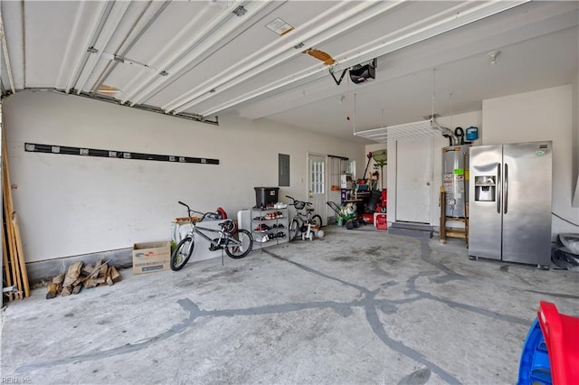 1244 Bell Tower Arch, Chesapeake, VA 23324 - garage with stainless steel refrigerator with ice dispenser, water heater, electric panel, and a garage door opener
