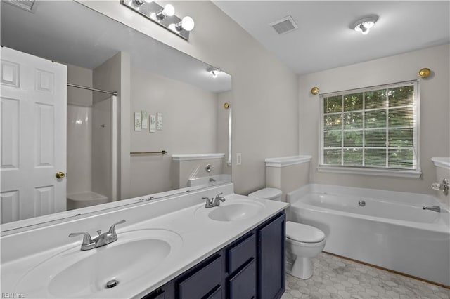 1244 Bell Tower Arch, Chesapeake, VA 23324 - bathroom featuring a garden tub, toilet, double vanity, tile patterned flooring, and a shower