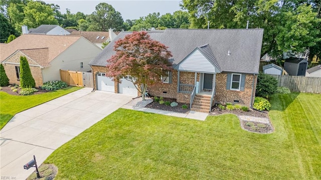 1213 Mozart Dr, Virginia Beach, VA 23454 - view of front of property featuring crawl space, concrete driveway, brick siding, and an attached garage
