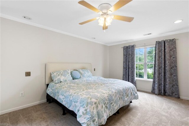 6 Elite Ct, Hampton, VA 23666 - bedroom with carpet flooring, baseboards, ornamental molding, a ceiling fan, and recessed lighting