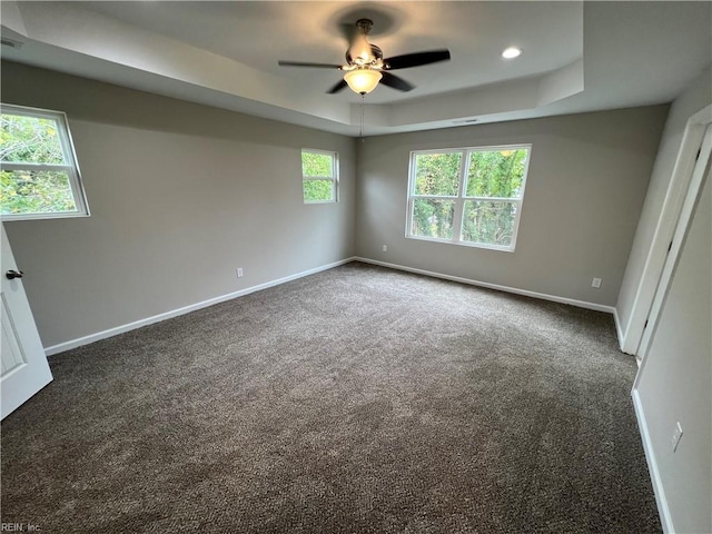 420 Webb St, Suffolk, VA 23434 - carpeted empty room with a tray ceiling, ceiling fan, baseboards, and recessed lighting