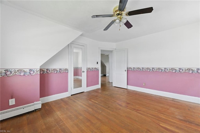 2718 Chesterfield Blvd, Norfolk, VA 23504 - additional living space with wood finished floors, baseboards, a ceiling fan, and a baseboard radiator