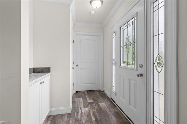 35220 Seacock Chapel Rd, Zuni, VA 23898 - entryway with baseboards, ornamental molding, and dark wood finished floors