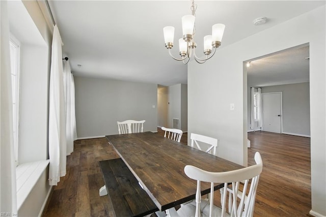 1305 Ettington Ln, Virginia Beach, VA 23464 - dining area featuring dark wood-style flooring and a chandelier