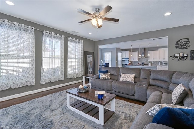 604 Baker Loop, Chesapeake, VA 23320 - living room with wood finished floors, ceiling fan, recessed lighting, and baseboards
