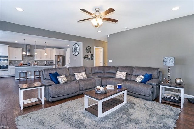 604 Baker Loop, Chesapeake, VA 23320 - living room featuring ceiling fan, dark wood-type flooring, and recessed lighting