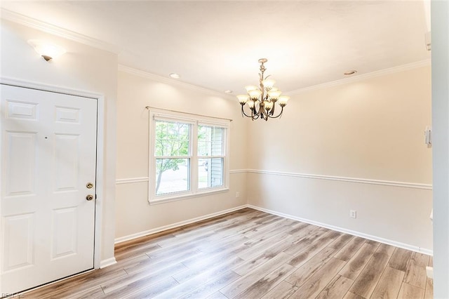2408 Raynor Ct, Virginia Beach, VA 23456 - unfurnished room featuring a chandelier, light wood-style flooring, ornamental molding, and baseboards